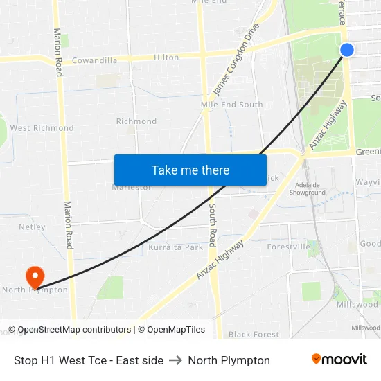 Stop H1 West Tce - East side to North Plympton map