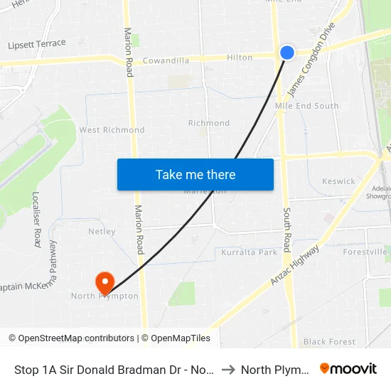 Stop 1A Sir Donald Bradman Dr - North side to North Plympton map