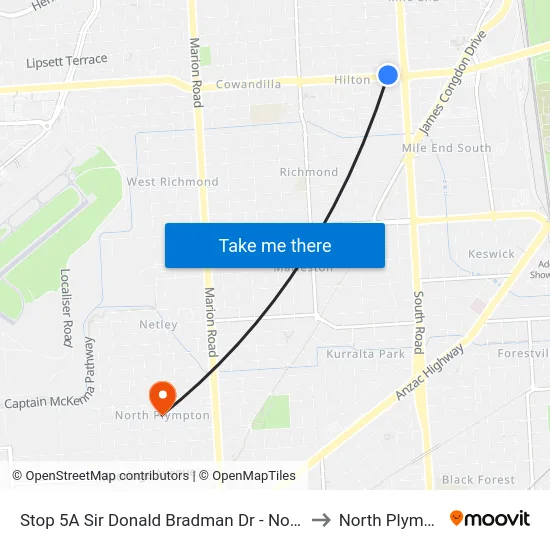 Stop 5A Sir Donald Bradman Dr - North side to North Plympton map