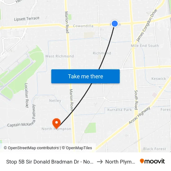Stop 5B Sir Donald Bradman Dr - North side to North Plympton map