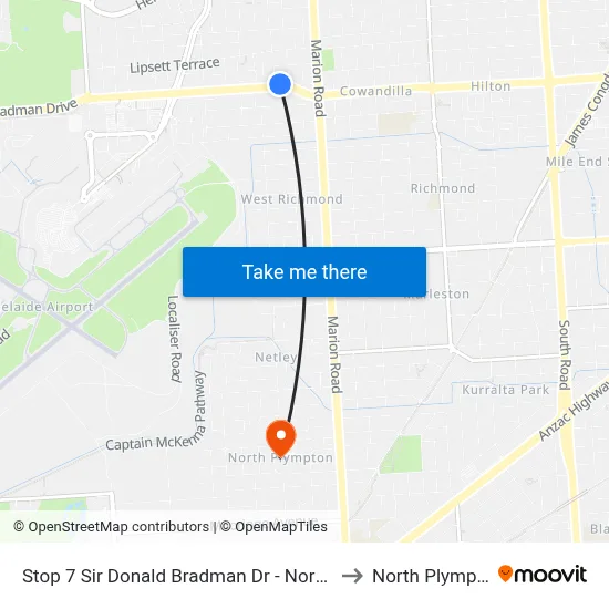 Stop 7 Sir Donald Bradman Dr - North side to North Plympton map