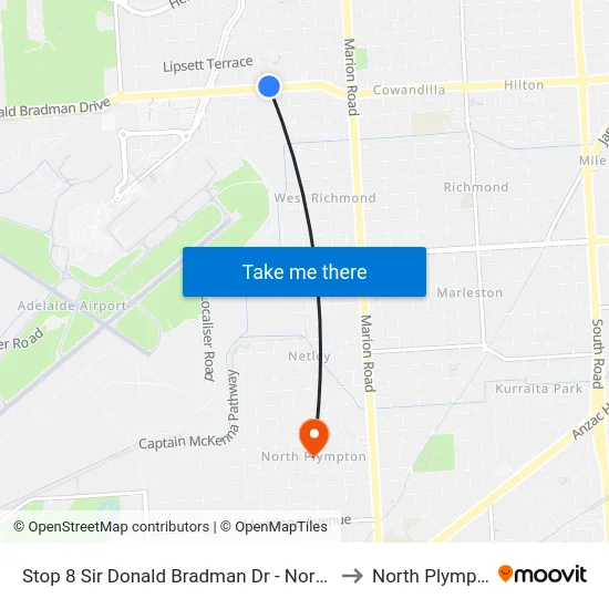 Stop 8 Sir Donald Bradman Dr - North side to North Plympton map