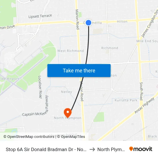 Stop 6A Sir Donald Bradman Dr - North side to North Plympton map