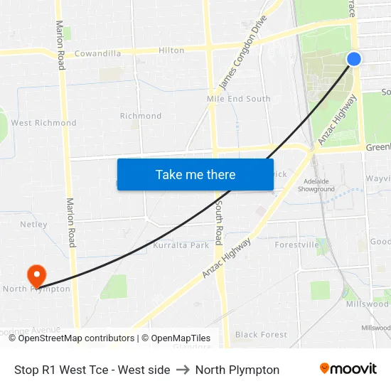 Stop R1 West Tce - West side to North Plympton map