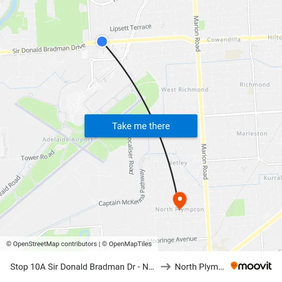 Stop 10A Sir Donald Bradman Dr - North side to North Plympton map