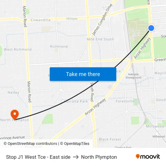 Stop J1 West Tce - East side to North Plympton map