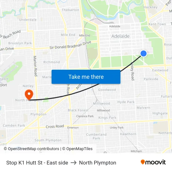 Stop K1 Hutt St - East side to North Plympton map