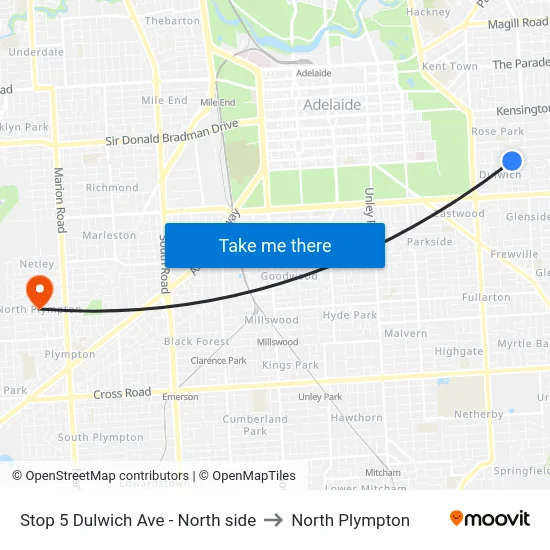 Stop 5 Dulwich Ave - North side to North Plympton map