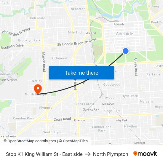 Stop K1 King William St - East side to North Plympton map
