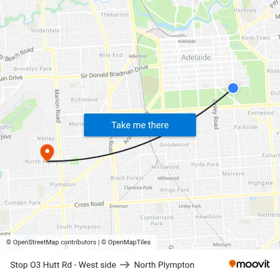 Stop O3 Hutt Rd - West side to North Plympton map