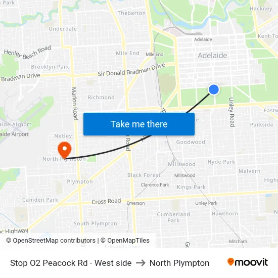 Stop O2 Peacock Rd - West side to North Plympton map