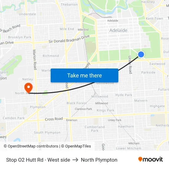 Stop O2 Hutt Rd - West side to North Plympton map