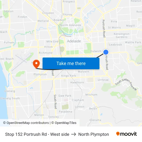 Stop 152 Portrush Rd - West side to North Plympton map