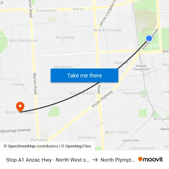 Stop A1 Anzac Hwy - North West side to North Plympton map