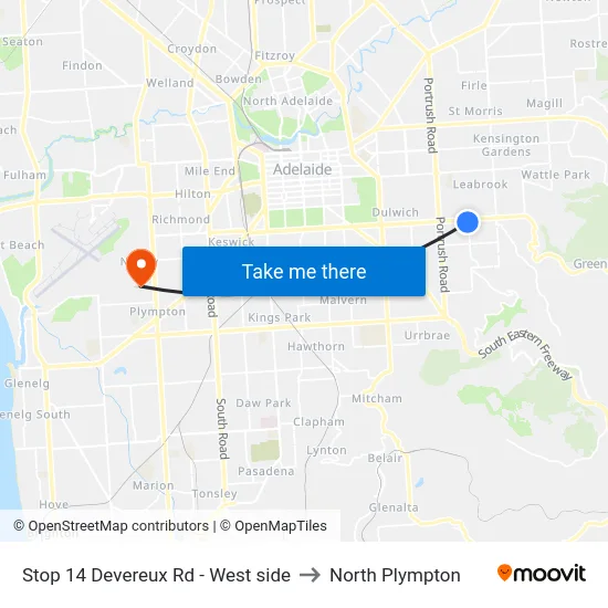 Stop 14 Devereux Rd - West side to North Plympton map