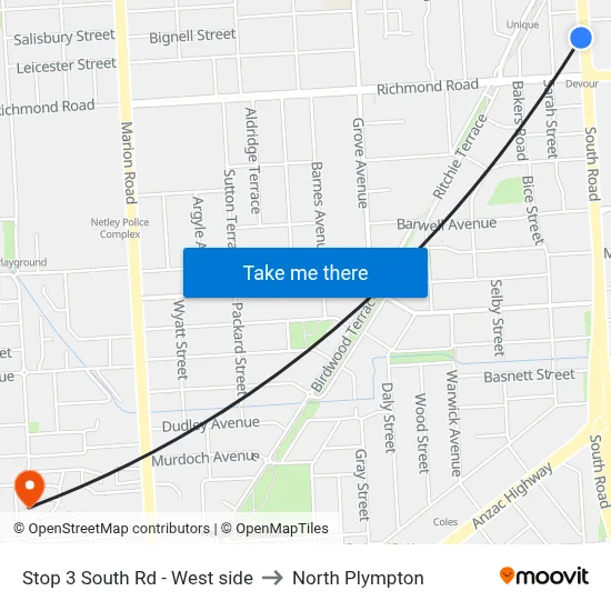 Stop 3 South Rd - West side to North Plympton map