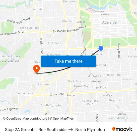 Stop 2A Greenhill Rd - South side to North Plympton map