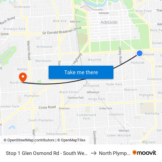 Stop 1 Glen Osmond Rd - South West side to North Plympton map