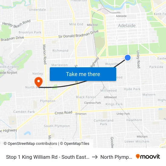 Stop 1 King William Rd - South East side to North Plympton map