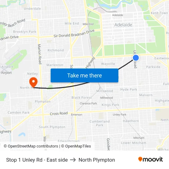 Stop 1 Unley Rd - East side to North Plympton map