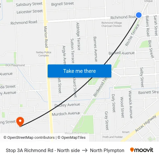 Stop 3A Richmond Rd - North side to North Plympton map