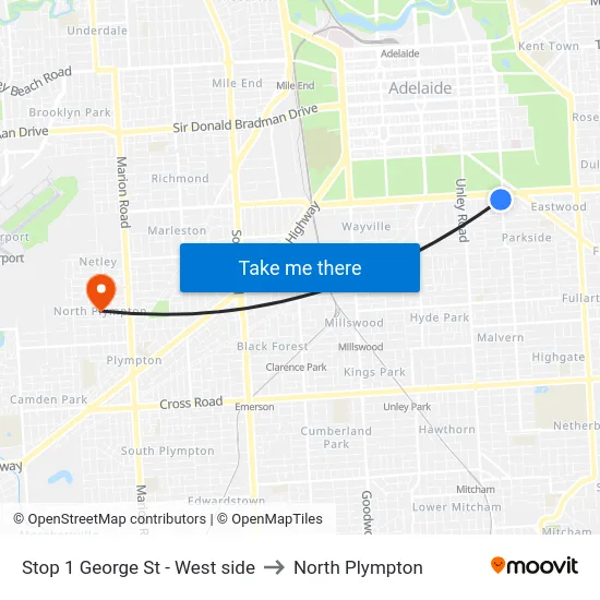Stop 1 George St - West side to North Plympton map