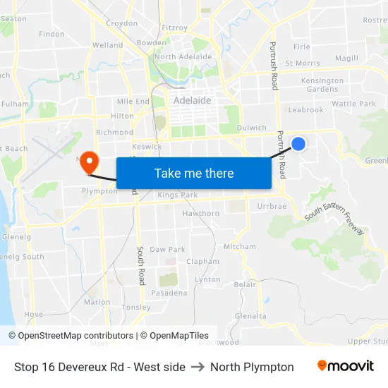 Stop 16 Devereux Rd - West side to North Plympton map