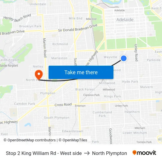 Stop 2 King William Rd - West side to North Plympton map