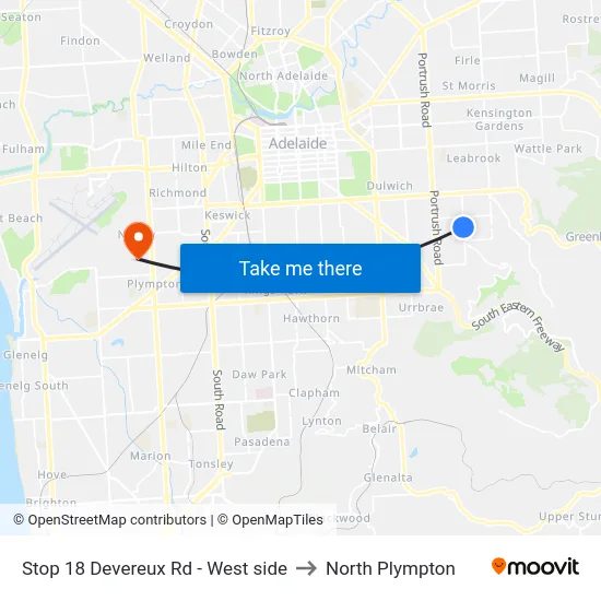 Stop 18 Devereux Rd - West side to North Plympton map