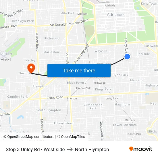Stop 3 Unley Rd - West side to North Plympton map