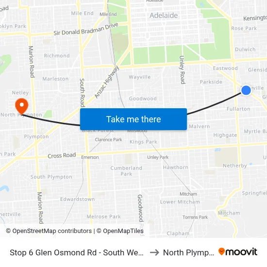 Stop 6 Glen Osmond Rd - South West side to North Plympton map