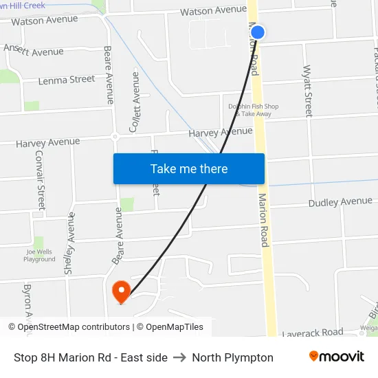 Stop 8H Marion Rd - East side to North Plympton map