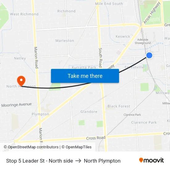Stop 5 Leader St - North side to North Plympton map