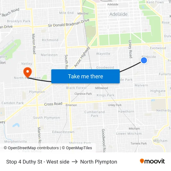 Stop 4 Duthy St - West side to North Plympton map