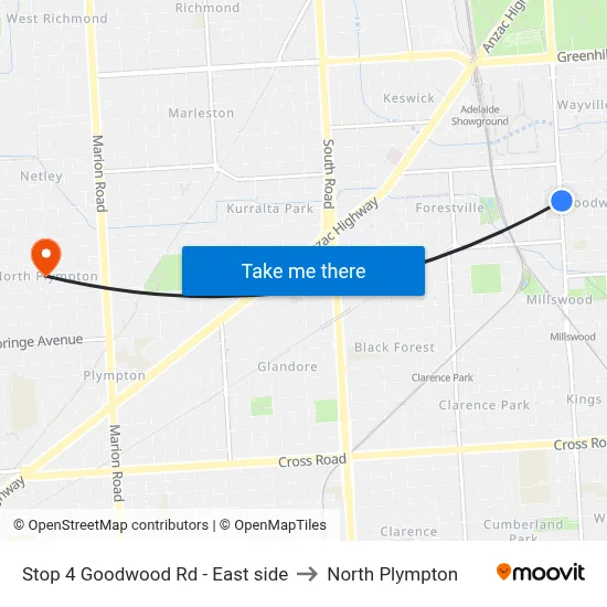 Stop 4 Goodwood Rd - East side to North Plympton map