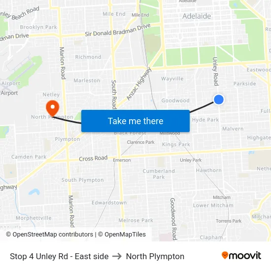 Stop 4 Unley Rd - East side to North Plympton map