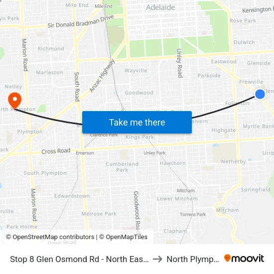 Stop 8 Glen Osmond Rd - North East side to North Plympton map