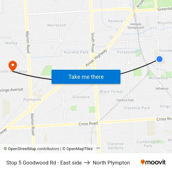 Stop 5 Goodwood Rd - East side to North Plympton map