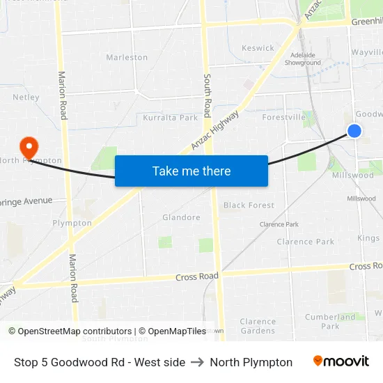 Stop 5 Goodwood Rd - West side to North Plympton map