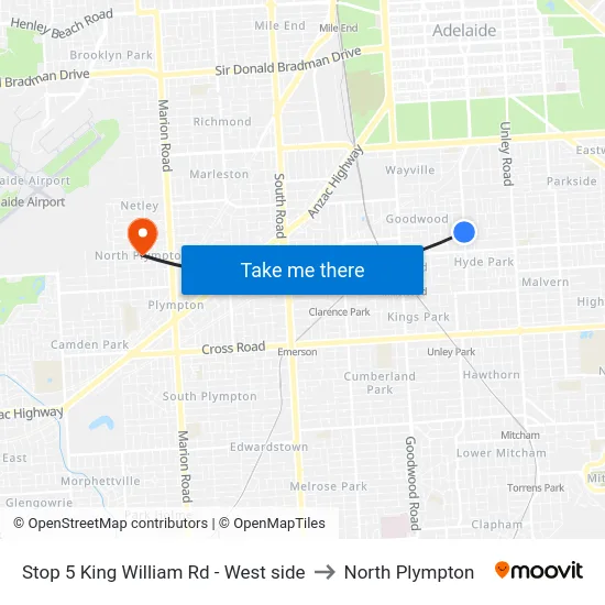 Stop 5 King William Rd - West side to North Plympton map