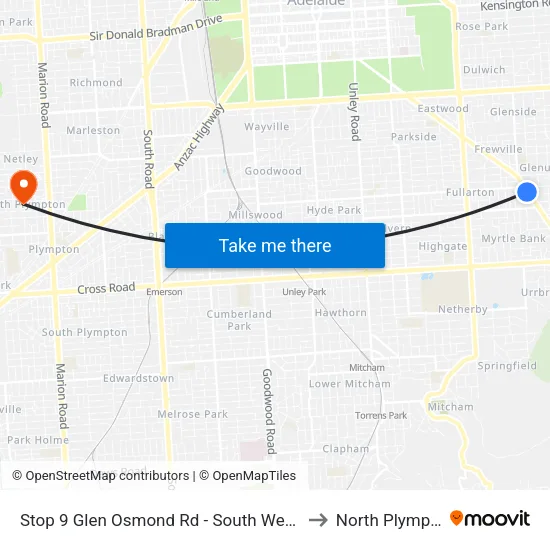 Stop 9 Glen Osmond Rd - South West side to North Plympton map