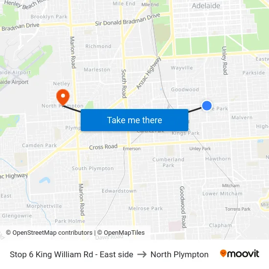 Stop 6 King William Rd - East side to North Plympton map
