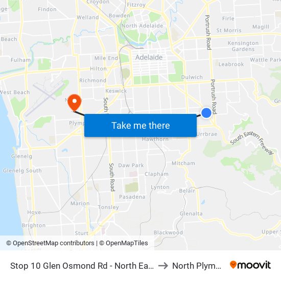 Stop 10 Glen Osmond Rd - North East side to North Plympton map