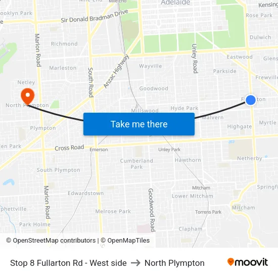 Stop 8 Fullarton Rd - West side to North Plympton map