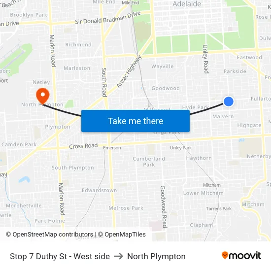 Stop 7 Duthy St - West side to North Plympton map