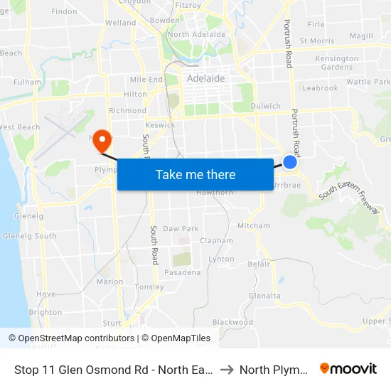 Stop 11 Glen Osmond Rd - North East side to North Plympton map