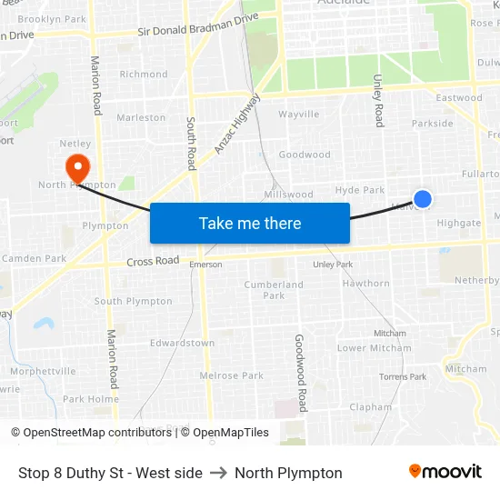 Stop 8 Duthy St - West side to North Plympton map