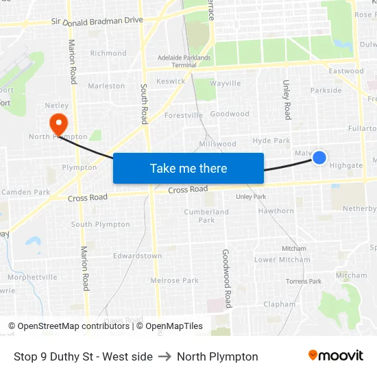 Stop 9 Duthy St - West side to North Plympton map