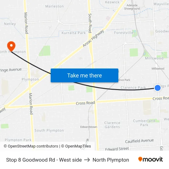 Stop 8 Goodwood Rd - West side to North Plympton map