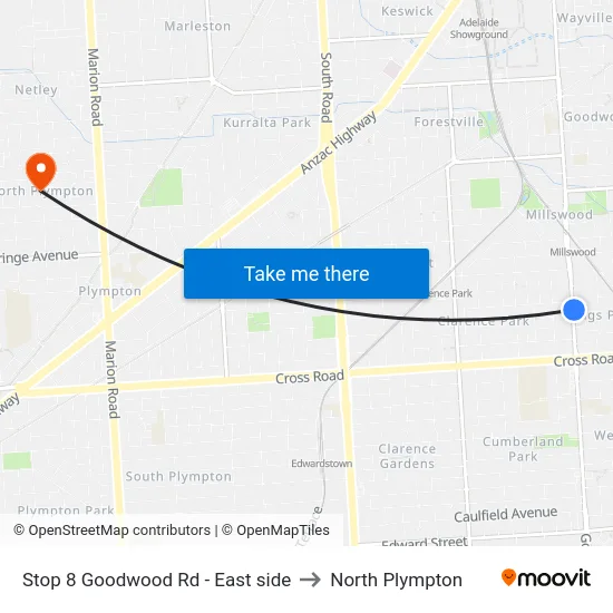 Stop 8 Goodwood Rd - East side to North Plympton map